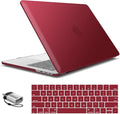 IBENZER Compatible with MacBook Pro 15 Inch Case A1990 A1707, Hard Shell Case with Keyboard Cover & Type C Adapter for Mac Pro 15 Touch Bar, Wine Red, T15-WR+1TC A