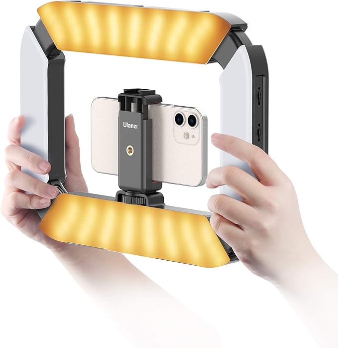 Smartphone Video Rig ULANZI U200 Camera Video Rig Phone Video Stabilizer LED Ring Light Selfie Light for Smartphone, Action Camera, YouTube, Vlogging, Filmmaking, Makeup