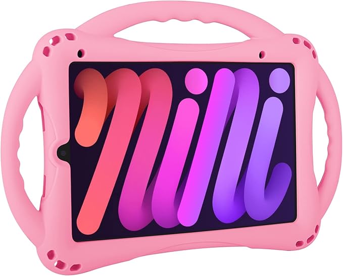 TopEsct Kids Case for iPad mini 7 (A17 Pro) 2024 /iPad Mini6 2021, Shockproof Silicone Cover with Handle Stand for 8.3" iPad mini 6th/7th Gen, Pink