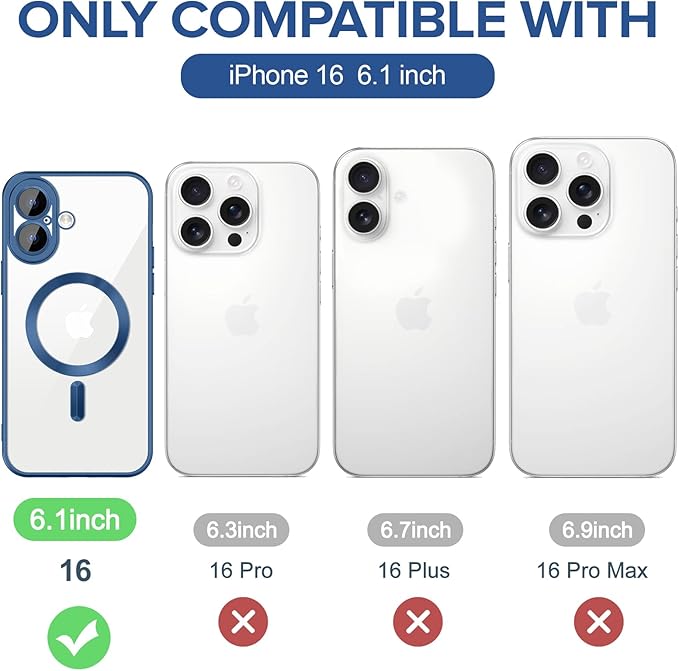 Hython Magnetic Clear for iPhone 16 Case with Camera Lens Protector [Compatible with MagSafe] Luxury Plating Edge Slim Soft TPU Cover Protective Phone Case for iPhone 16 6.1", Matte Deep Blue