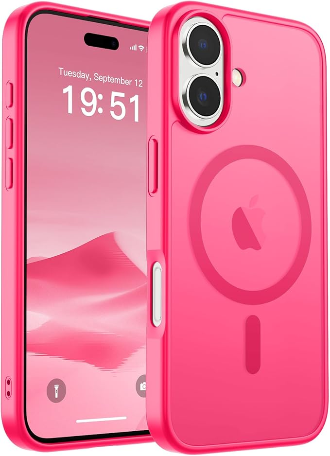 SUPFINE Magnetic for iPhone 17 Case (Compatible with MagSafe)(Military Grade Drop Protection) Translucent Matte Shockproof with Anti-Fingerprint Phone Cover,Hot Pink