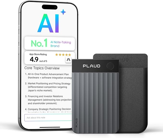 Plaud Note Pro AI Voice Recorder, Transcribe & Summarize with AI Note Taker for Meetings & Calls, Professionals & Teams, Supports 112 Languages, Ultra-Slim, InstantView Display, Case Included, Black