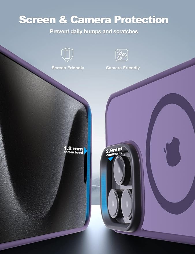 Tigowos Compatible with iPhone 15 Pro Case Fits MagSafe 10FT Drop Resistant Matte Skin Feeling Back Cover Aluminum Alloy Keys Fits iPhone 15 Pro Phone Cases，Deep Purple