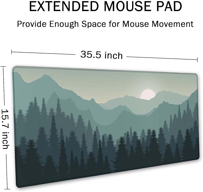SSOIU Sunset Mountains Landscape Green Desk Mat, Extra Large Desk Mat, Large Gaming Mouse Pad, Extended Mouse Pad, Gaming Keyboard Mat, Non-Slip Laptop Computer Keyboard Mousepad for Office and Home