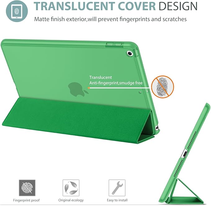 ProCase Smart Case for iPad 9.7 Inch iPad 6th/5th Generation 2018 2017(Model: A1893 A1954 A1822 A1823), Ultra Slim Lightweight Stand Cover with Translucent Frosted Back -Green