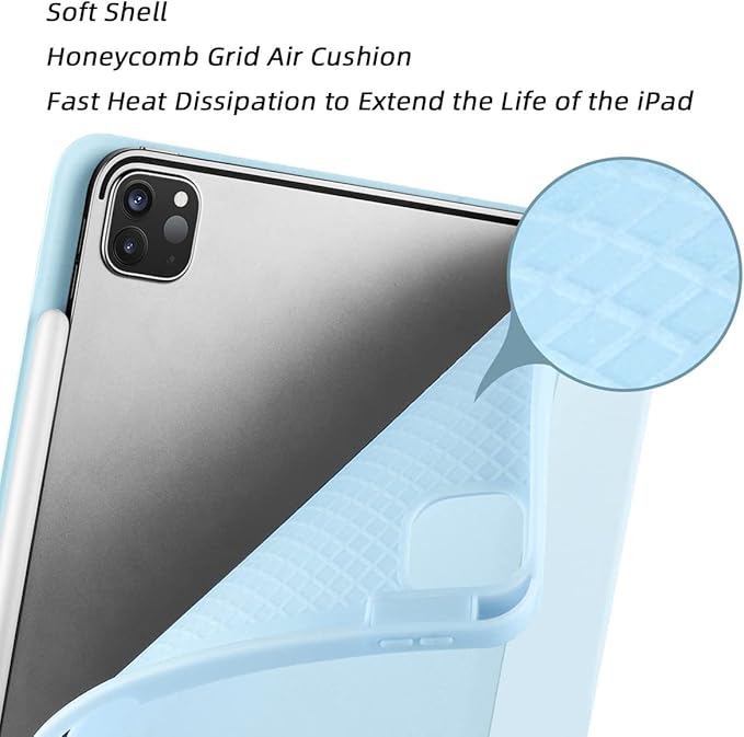 Case for iPad Pro 11 Inch 4th/3rd/2nd Generation 2022/2021/2020 with Pencil Holder [Support iPad 2nd Pencil Charging] Slim Trifold Stand Smart Protective Cover, Auto Wake/Sleep(Light Blue)