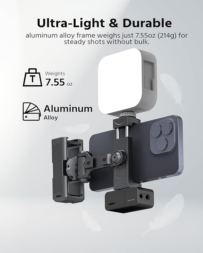 Phone Clip Rig Stabilizer for Smartphone, Lightweight Handheld Vlogging Rig with 360° Rotation, Grip & Cold Shoe Mounts | Compatible with Most Smartphones (for Cold Shoe Standard)