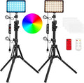2 Packs RGB LED Video Light with Adjustable Tripod Stand/White Filters, Dimmable 2500-6500K USB Video Conference Lighting Kit for YouTube Photography/Game Zoom Live, Streaming,TikTok, 1.6M