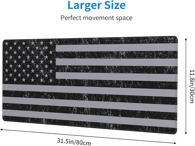 American Flag Gaming Mouse Pad, 31.5 x 11.8 Inch Large Mouse Pads for Desk, Keyboard Mouse Mat with Non-Slip Base for Home and Office