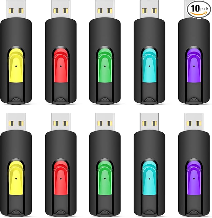 Aiibe 32GB Flash Drive 10 Pack 32GB USB Flash Drives Thumb Drive USB 2.0 Memory Stick Zip Drive USB Drives Bulk (32GB, 10 Pack, 5 Colors)