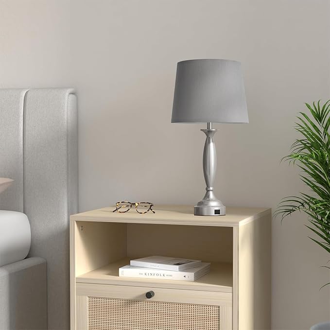Seealle 25.5" Touch Bedside Lamps for Nightstand Set of 2 - Bedroom Lamps with USB C+A, 3 Way Dimmable Nightstand Lamps, Brushed Nickel Table Lamps for Living Room (Bulbs Included)