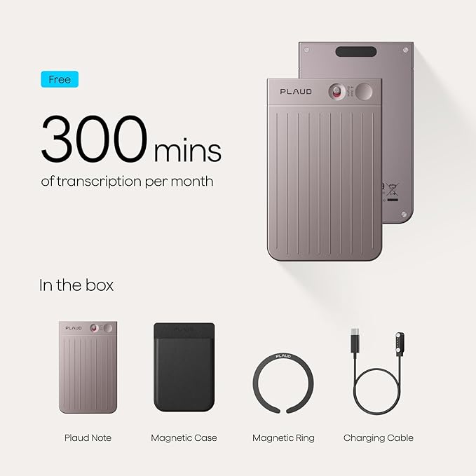 Plaud Note AI Voice Recorder, Note Taker w/Case, App Control, Transcribe & Summarize with AI, Support 112 Languages, for Meetings, Calls, Lectures, Professionals, Teams, Starlight, Non-Pro Version