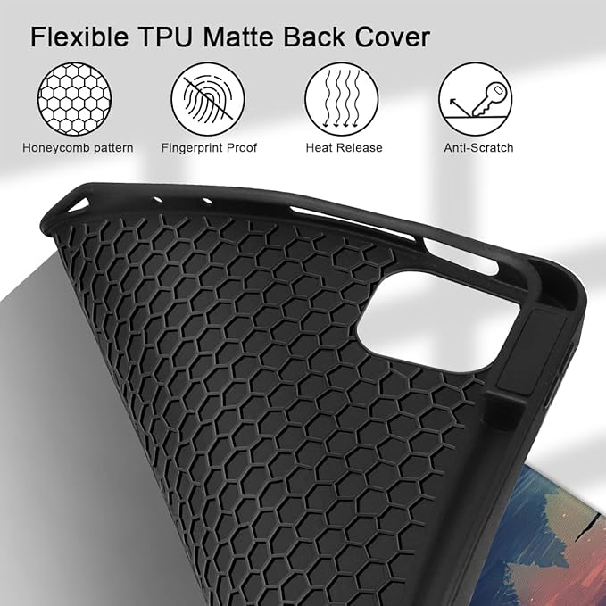 Tuiklo for iPad Pro 12.9 inch 6th / 5th / 4th / 3rd Generation 2022 2021 2020 2018 Release Case- Built in Pencil Holder Slim Protective Cover with Auto Wake/Sleep, Cat and Moon