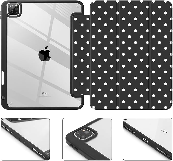 Tuiklol for iPad Pro 11 Inch 4th / 3rd / 2nd / 1st Gen (2022 2021 2020 2018) Case -Built-in Pencil Holder Shockproof Cover Clear Transparent Back Shell with Auto Wake/Sleep, Spot-Black
