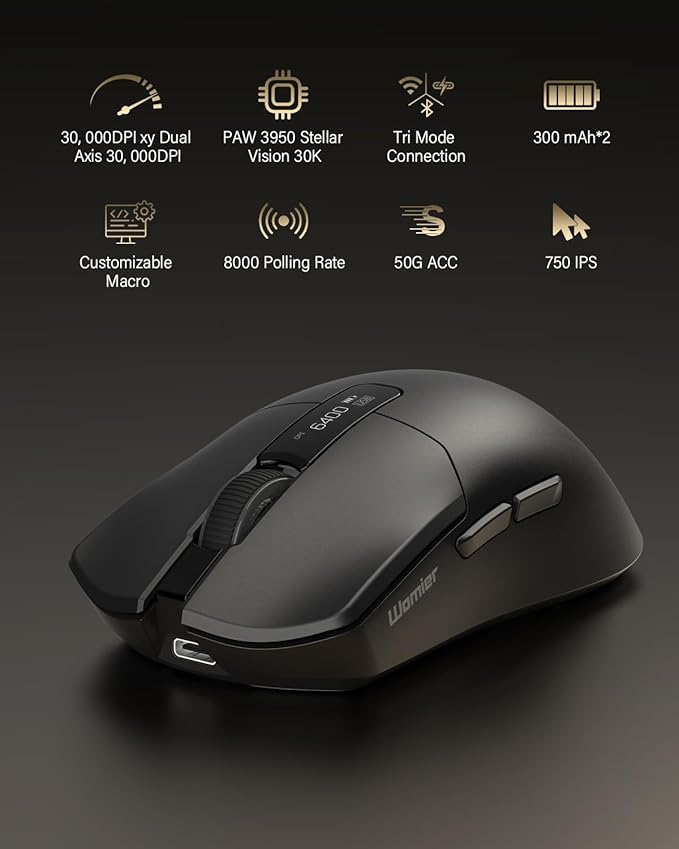 G59 Wireless Gaming Mouse, PAW3950 Sensor, 30,000 DPI, 8000Hz Polling Rate, Programmable Buttons, RGB 68g Tri-Mode Lightweight Esports Mouse for PC/Laptop/Mac
