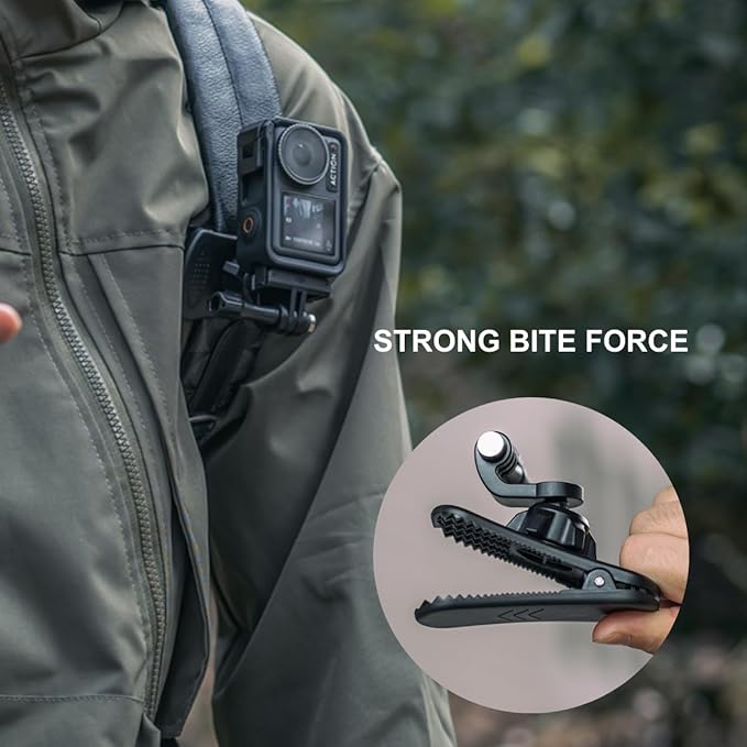 Backpack Shoulder Strap Mount, 360°Rotation Clamp Clip Mount Compatible with Gopro Hero 13/12/11/10/9/8, DJI Osmo Action 6/5Pro/4/3/2 and Most Action Cameras