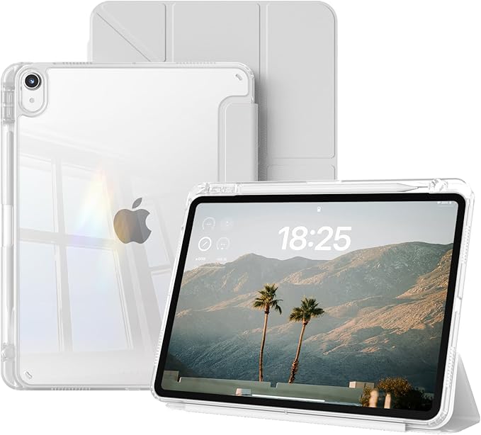 Clear Case for iPad mini 7 A17 Pro 8.3 Inch, iPad mini 7th/6th Generation Case (2024/2021),Slim Shockproof Transparent Back,Y-Shaped Mutil Angles Folding,Supports Pencil Pro&USB-C (Grey)