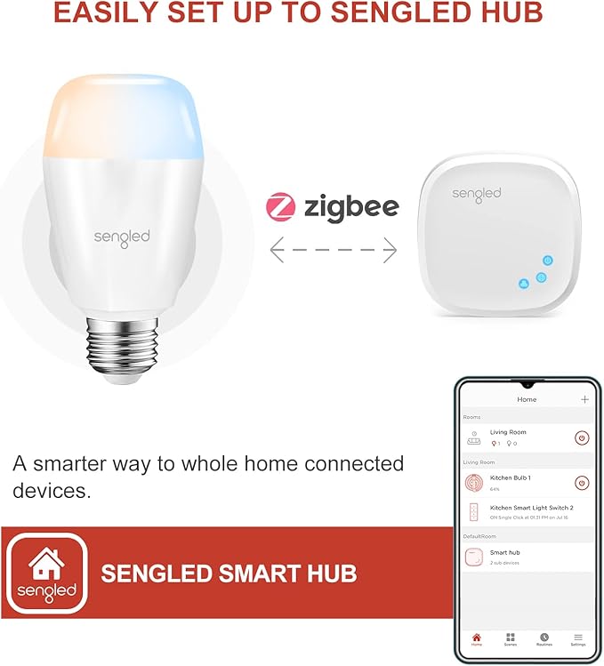 Sengled Zigbee Smart Bulbs, Tunable White 2700K~6500K, Hub Required, Dimmable via Wall Switch, Works with SmartThings and Echo Plus with Built-in Hub, Daylight A19 E26, Voice & APP Control, 4 Pack