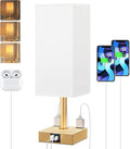 aooshine Gold White Touch Table Lamp - Bedside Lamp with USB A + Type C Charging Ports and Two AC Outlets, Small Night Stand with E26 LED Bulb, Desk Light for Bedroom Living Room Office Dorm
