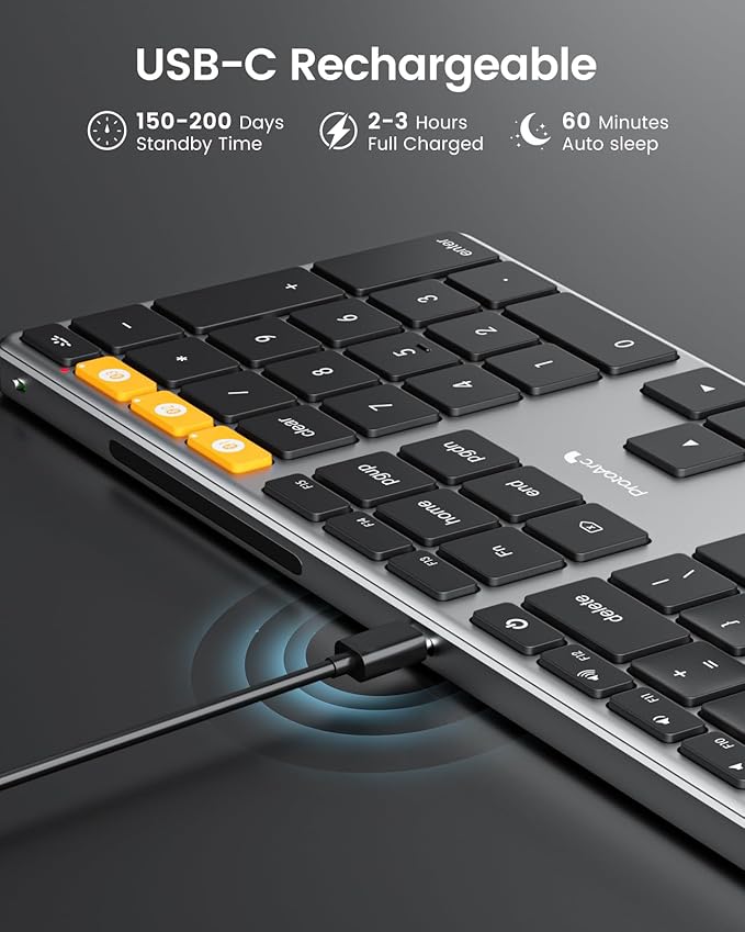 ProtoArc Backlit Wireless Keyboard for Mac, K110-A Aluminum Full Size Ultra Slim Bluetooth Keyboard for iPad, Multi-Device, Low Profile, Rechargeable, for MacBook Pro/Air, iMac, Mac mini, Space Gray