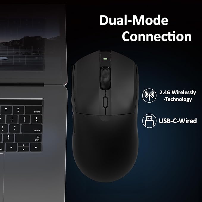 AJ139PRO Dual-Mode 2.4G/Wired Gaming Mouse, 59g Lightweight Design, PAW3395 Sensor, 26K DPI, 300mAh Battery with 40-Hour Battery Life for Windows, Mac Gamer.