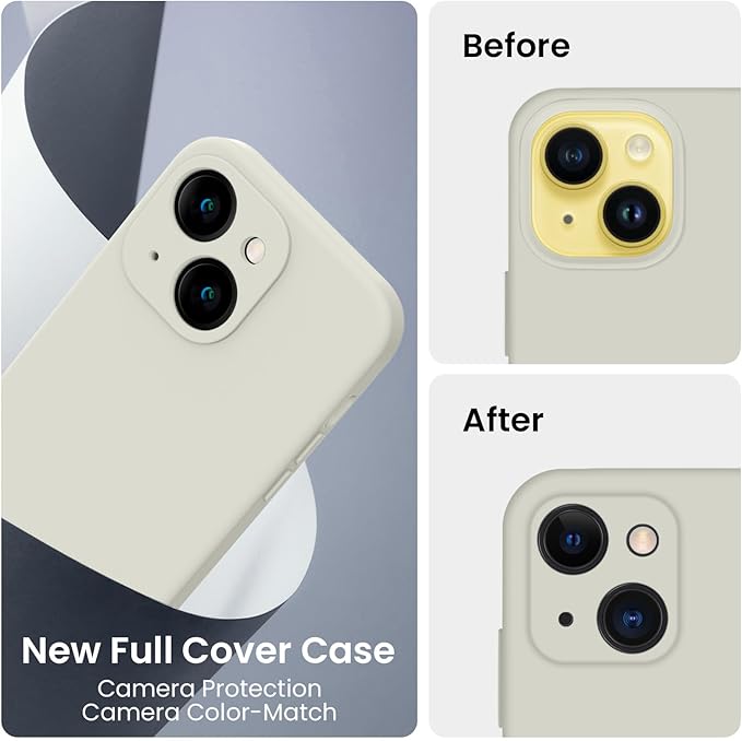 FireNova Designed for iPhone 14 Case, Silicone Upgraded [Camera Protection] Phone Case with [2 Screen Protectors], Soft Anti-Scratch Microfiber Lining Inside, 6.1 inch, Stone