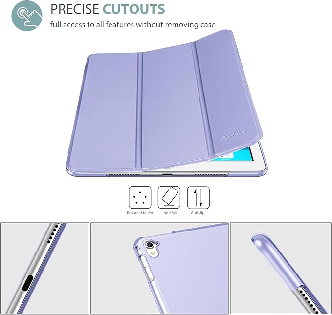 ProCase Smart Case for iPad Pro 9.7 Inch 2016, Ultra Slim Lightweight Stand Smart Case Shell with Translucent Frosted Back Cover for iPad Pro 9.7 Inch (A1673 A1674 A1675) -Lightpurple