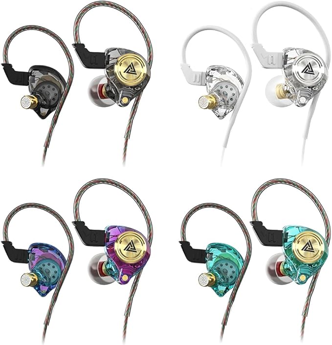 Wired Gaming Earbuds 4 Pack, Ak3file in Ear Monitors, Deep Bass Sound Wired Earbuds, HiFi in Ear Headphones with 1DD 10mm Dynamic Driver, IEM for Music Gaming Video Calling (Four Colors)