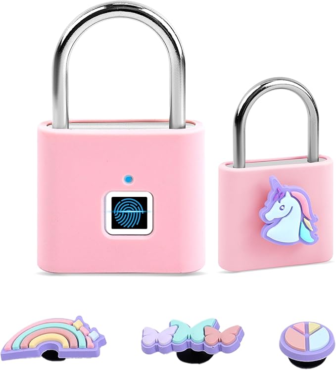 UMIKSMART Fingerprint Padlock with Silicone Protective Cover & Charm, Smart Keyless Padlock for School Locker, Gym Locker, Backpack and Travel Bag, Gift for Kids, Teens and Friends