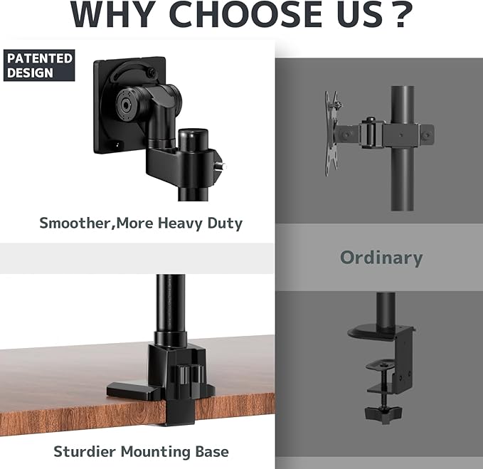 Monitor-Arm Ultrawide Heavy Duty 24-57'' - Aluminum Single Monitor Mount Holds up to 59.4lbs, Adjustable Desk Mount Stand, VESA 75/100 mm, Black
