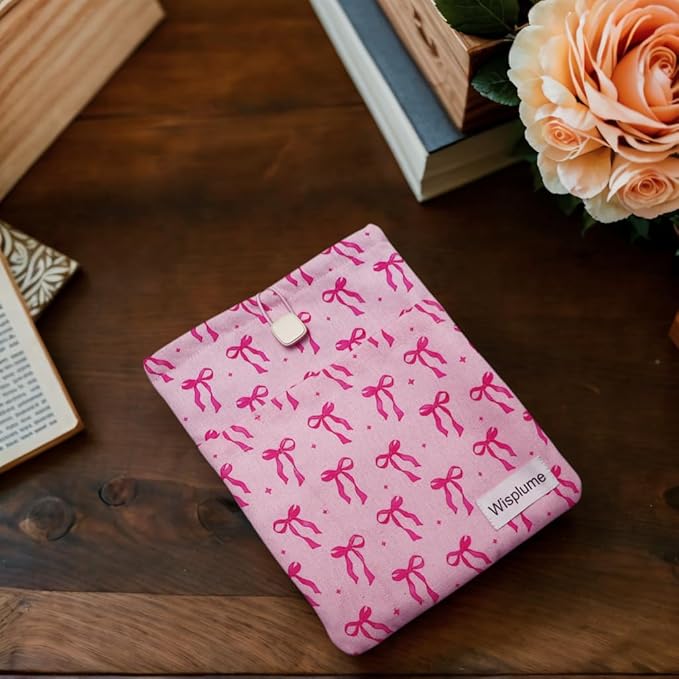 Padded eReader Sleeve Tablet Bag Pouch for eReader Paperwhite, Colorsoft,Signature Edition, Voyage,Scribe/Kobo eReader,Book Protector for Paperbacks and Small Hardcovers Bow(Pink, Medium)