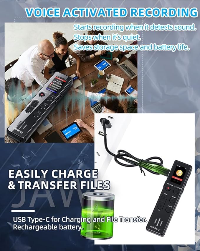 64GB Digital Voice Recorder with Playback - 4400 Hours Voice Activated Recorder with Sound Clarity Enhancement, Portable Recorder Recording Device for Lectures Meetings, USB, Password, MP3
