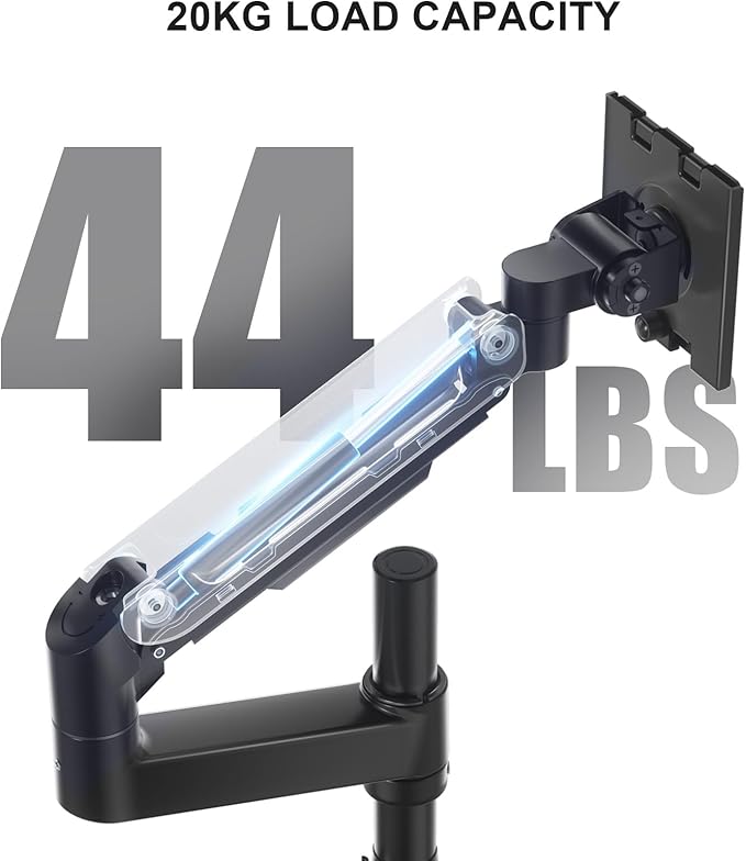 WALI Heavy Duty Monitor Arm Desk Mount for 13-43 Inch Ultrawide Screens, Single Monitor Arm with Full Motion Tilt, Swivel, Rotation, Holds up to 44 lbs, C-Clamp Mount for VESA 75/100mm (GSDM001-P)