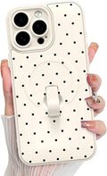 KANGHAR Compatible with iPhone 15 Pro Case, Support for MagSafe, Silicone Spot Cute Pattern, Wristband Kickstand Camera Protection Soft Slim Cover for Girls Women -White