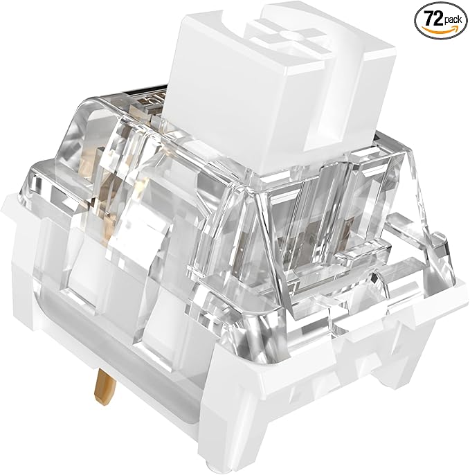 Zhouwang 72 Pcs White Shark Clicky Mechanical Keyboard Switches,3-Pin Hot-Swappable Pre-Lubricated Switches,Crisp Click Sound for Gaming Keyboards & 3D Print Accessories