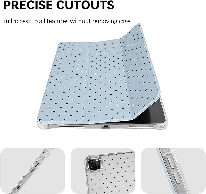 Lovmooful Compatible for iPad Pro 11-Inch,2022/2021/2020/2018 Model(4th/3rd/2nd/1st Generation) Case with Pencil Holder Cute Polka Dot with Aesthetic Design Soft TPU Trifold Stand Protective-Blue
