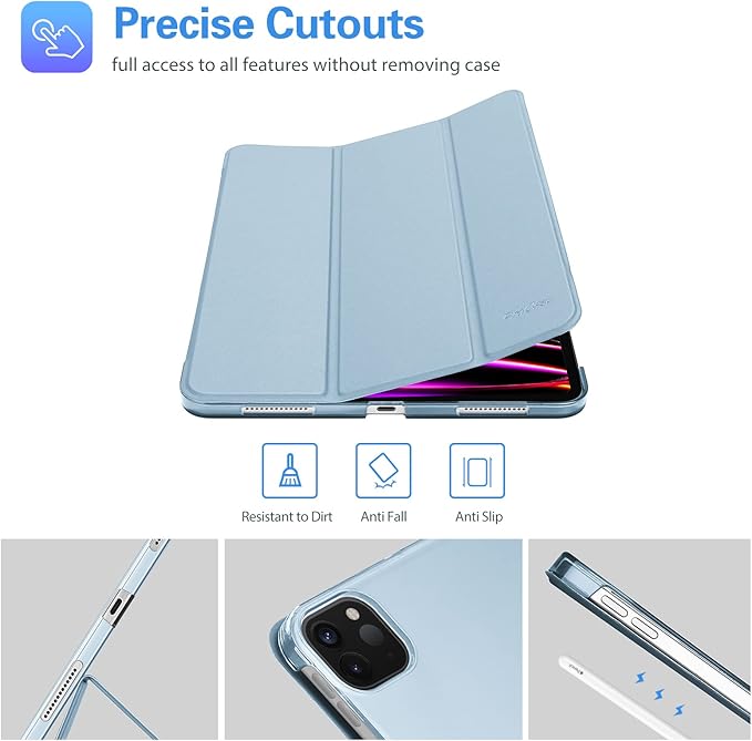 ProCase Smart Case for iPad Pro 12.9 2022/2021/2020/2018, Slim Stand Hard Back Shell Smart Cover for iPad Pro 12.9" 6th Gen/5th Gen/4th Gen/3rd Gen -SkyBlue