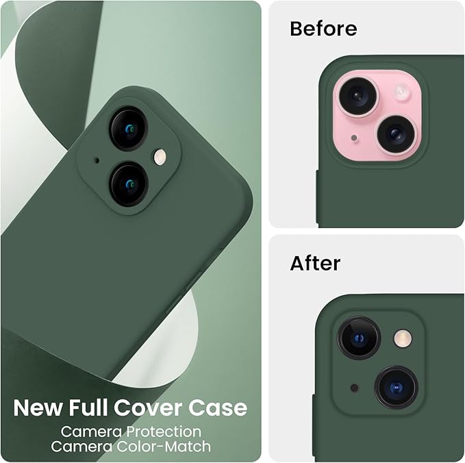 FireNova Designed for iPhone 15 Case, Silicone Upgraded [Camera Protection] Phone Case, Soft Anti-Scratch Microfiber Lining Inside, 6.1 inch, Alpine Green