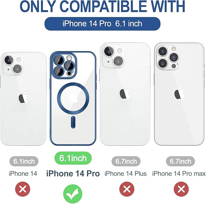 Hython Magnetic Clear for iPhone 14 Pro Case with Camera Lens Protector [Compatible with MagSafe] Luxury Plating Edge Slim Soft TPU Cover Protective Phone Case for iPhone 14 Pro 6.1", Matte Deep Blue