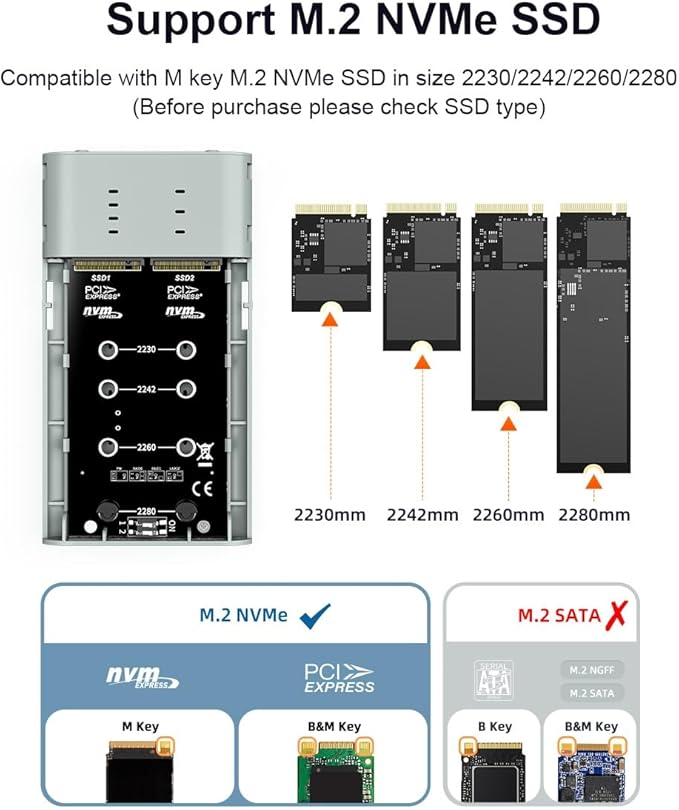MAIWO Dual M.2 NVMe RAID Enclosure Supports RAID0/1/PM/Large 8TB Capacity, USB 3.2 Gen2x2 Type-C 20Gbps Speed, 2 Bay NVMe SSD Enclosure K2023R