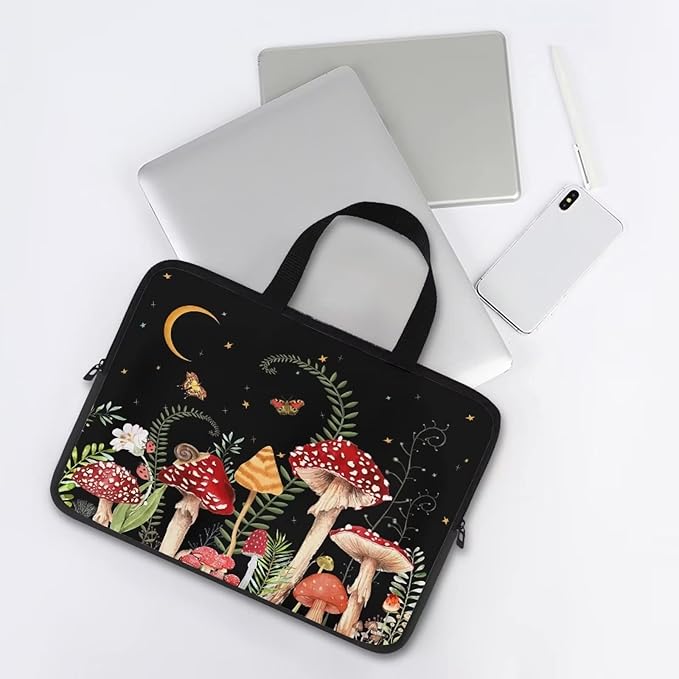 10 Inch Mushroom Laptop Sleeve, Protective Tablet Case with Handle, Shockproof Computer Bag Carrying Case Portable Notebook Cover Messenger Briefcase for Travel/Business/School/Men/Women