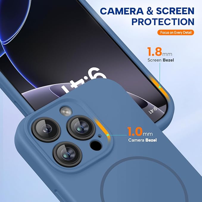 Miracase Magnetic for iPhone 16 Pro Case, [Soft Anti-Scratch Microfiber Lining], Compatible with MagSafe, Liquid Silicone Case Shockproof Drop Protection Phone Case for 16 Pro,Glass Blue