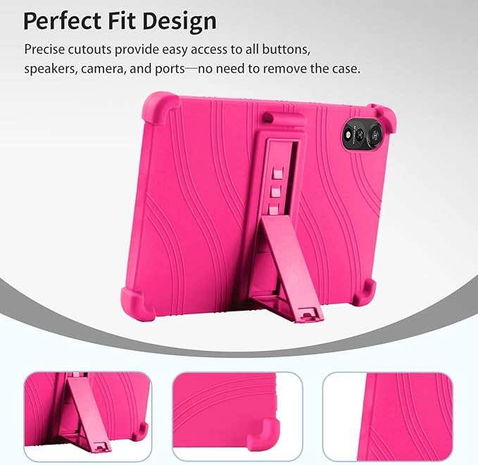for Nexall N90 Tablet Case 12Inch, Shockproof Four Corner Airbag Protection,Soft Silicone Edge Cover with Built-in Stand,Heavy Duty Protective Sleeve for Nexall N90,Rose Red