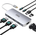 USB C Docking Station Dual HDMI Monitor Adapter, Selore USB C Hub 3 Monitors with Dual HDMI, Displayport, VGA, 100W PD Charging, 3USB 2.0 Ports Adapter for Dell XPS,HP, Lenovo,etc(Silver)