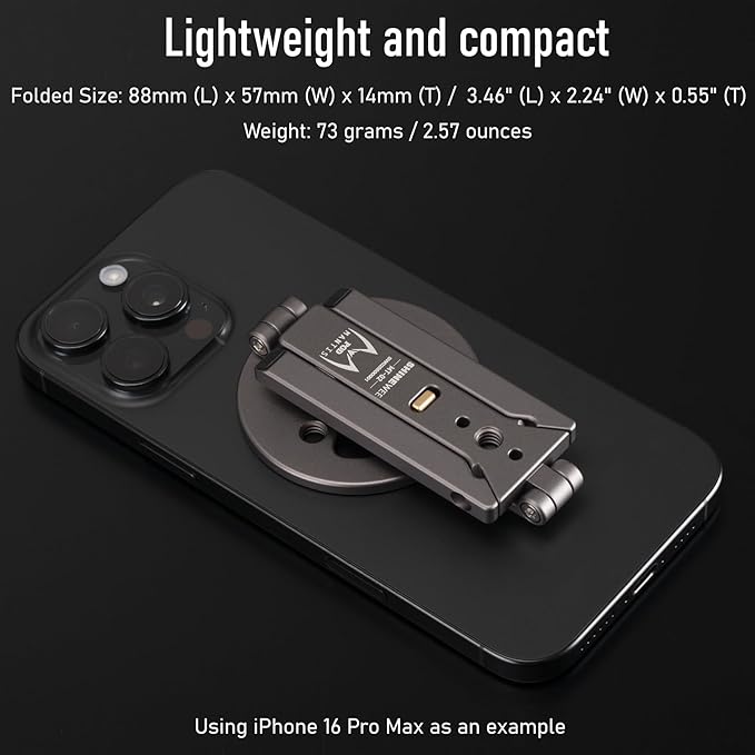 Ultra-Compact Magnetic Tripod for iPhone | Foldable Hook Design, 20 N52 Magnets, Cold Shoe & 1/4" Screw - Phone Stand for iPhone 12-17 & MagSafe Devices