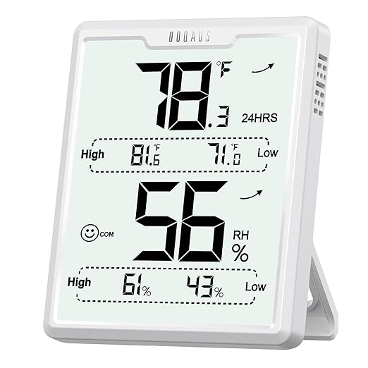 DOQAUS Digital Hygrometer Room Thermometer Indoor, Humidity Meter with Large LCD Display, Temperature Humidity Monitor with Max Min Records, White