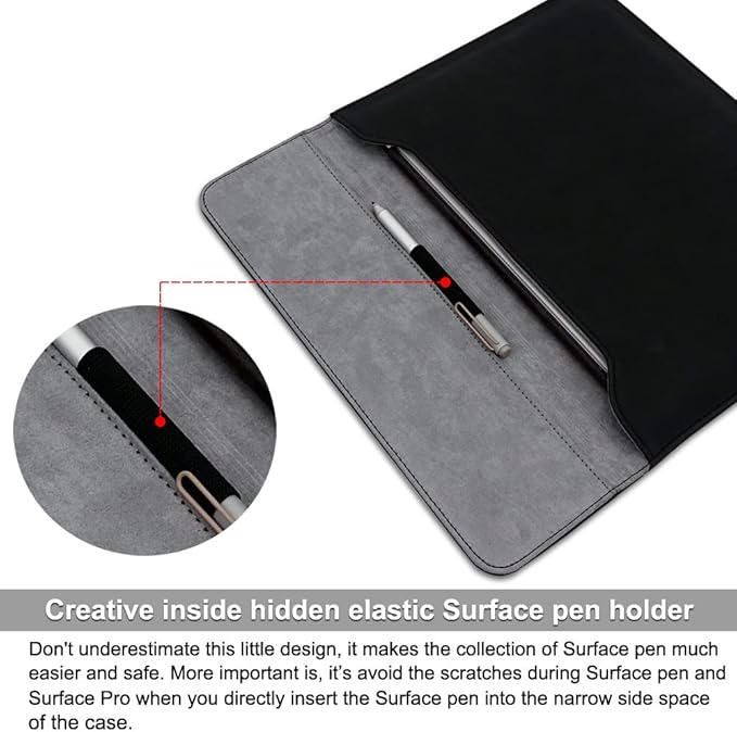 Surface Pro 11th/10/9/8/7/6/5/4/Pro X Sleeve case, for Microsoft 12-12.3-13 Inch Tablet Waterproof Ultrathin Carrying Cover Bag (Black)