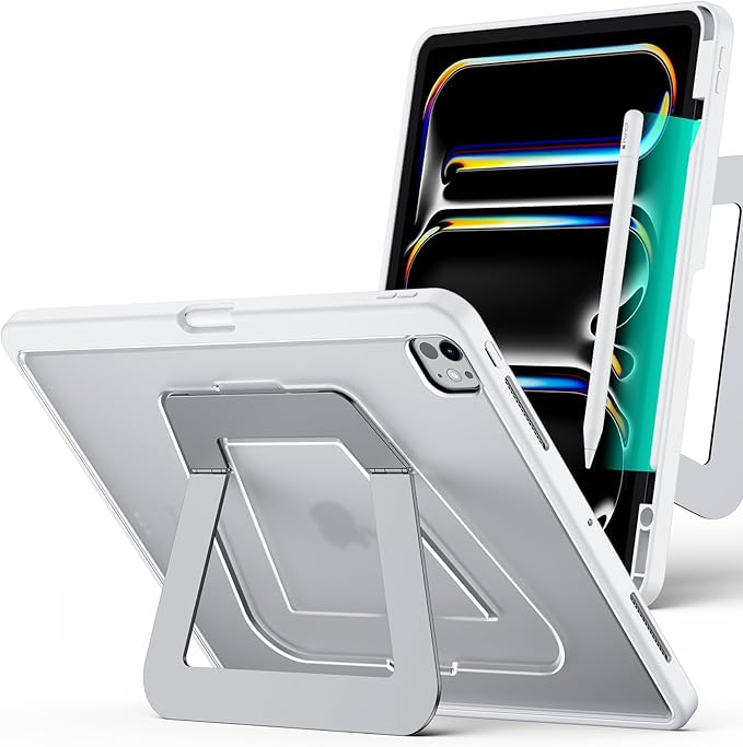 Case for iPad Pro 13 inch 2024 (M4), Ultra Stable Stand with Built-in Pencil Holder, Slim Frosted Protective Cover with Multi-Angle Kickstand,Duty Shockproof Case for iPad Pro 13, White