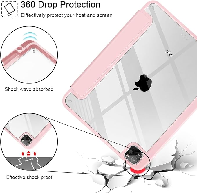 Tuiklol for iPad Pro 11 Inch Case M2 2022 Gen 4th -Built-in Pencil Holder Shockproof Cover Clear Transparent Back Shell Fit for iPad 11’’ 2021 2020 2018 Gen 3rd/2nd/1st for Kid, Lovely Elephant-Pink