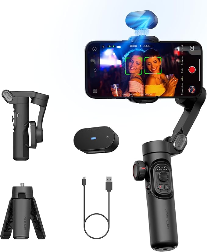 AOCHUAN Gimbal Stabilizer for Smartphone with AI Tracking Sensor, Gimbal with Focus Wheel for Phone/Android, Phone Stabilizer with 7.0 Anti-Shake for Video Recording-Smart XE AI
